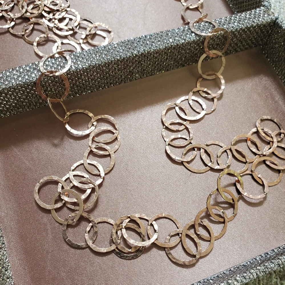 Hammered Rose Gold Link Long Necklace - Picture 3 of 8